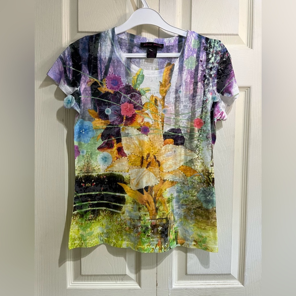 Elena Wang Floral Printed Top in Size Small